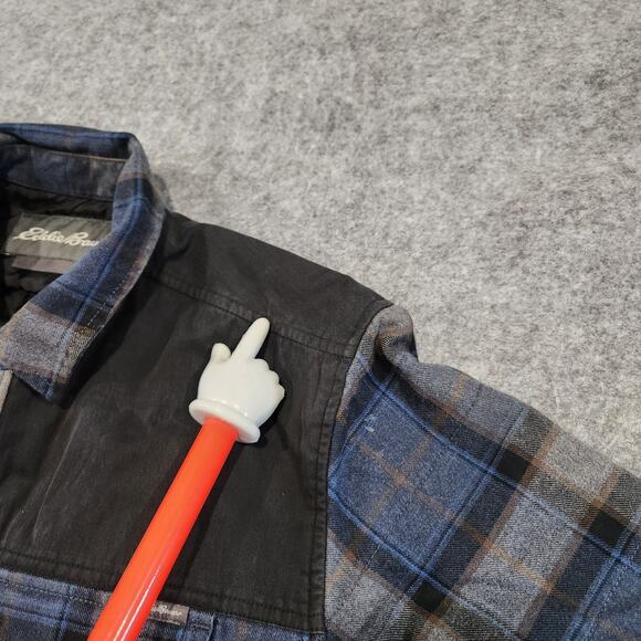 Eddie Bauer Mens L Large Cotton Plaid Flannel Snap Insulated Shacket Jacket - Picture 10 of 16